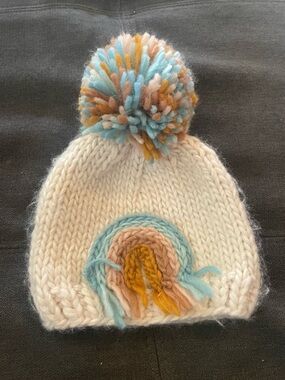 Spearmint love knit teal rainbow Pom Pom hat